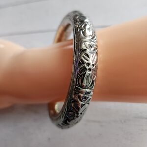 Antique Victorian Silver Hollow Repousse Bangle Bracelet